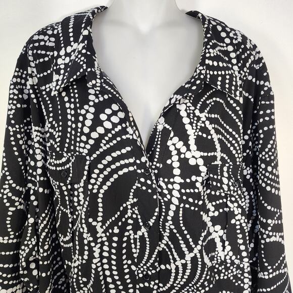 Maggie Barnes Top Womens Size 4X 30/32 Button 3/4 Sleeve Black White Polka Dots - Picture 6 of 10